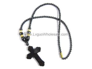 18inch Hematite Cross Pendant Stone Strands Necklace